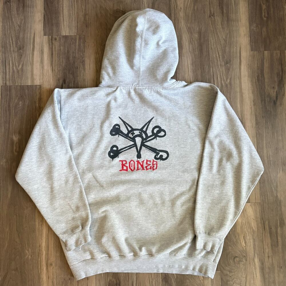 Vintage Powell Peralta Bones Hoodie Men's Size L Skate Gray 2005 Boxy Worn